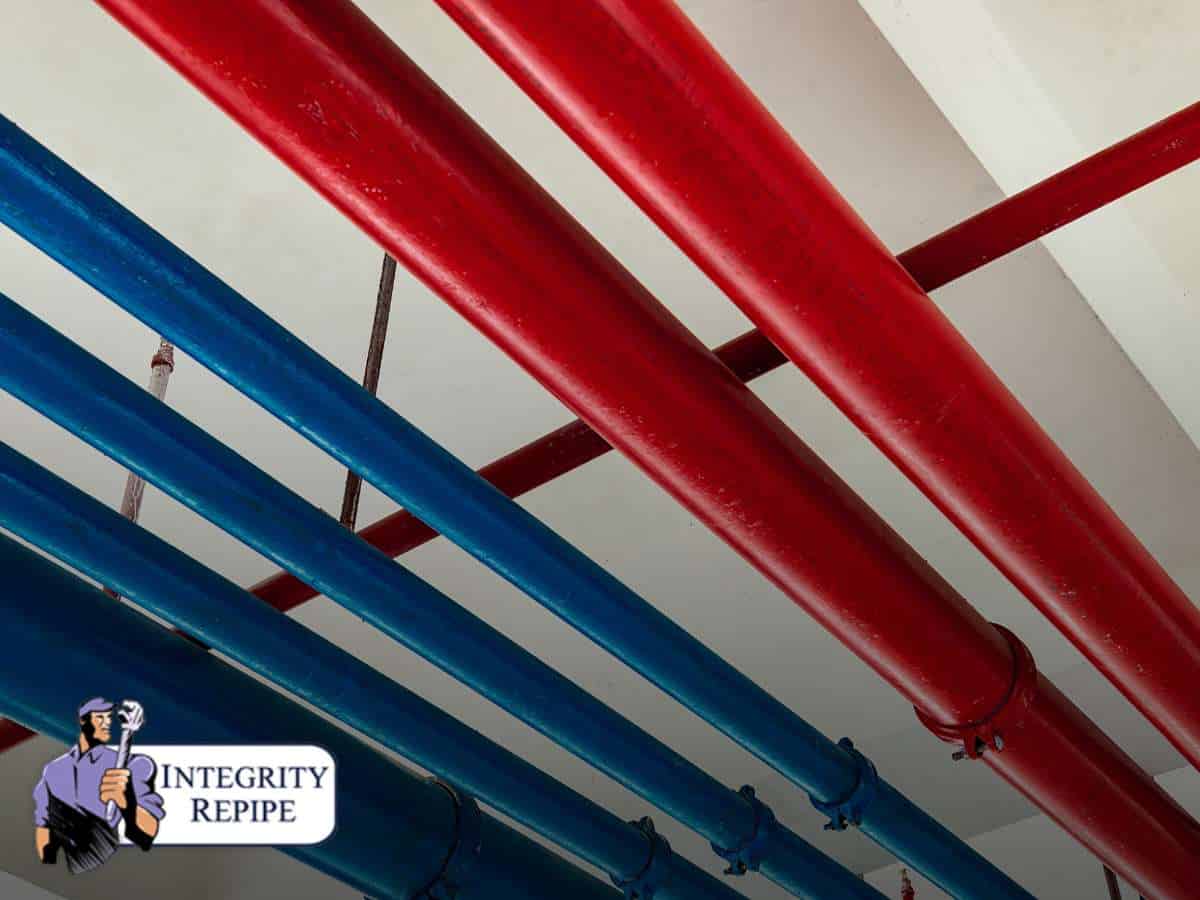 Red and blue pipes representing a PEX Repipe system by Integrity Repipe